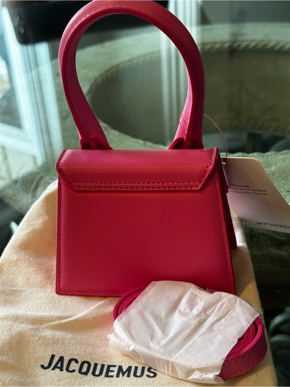 New with Tag! Authentic Jacquemus Hot Pink Mini Top-Handle Bag Crossbody - Picture 9 of 14